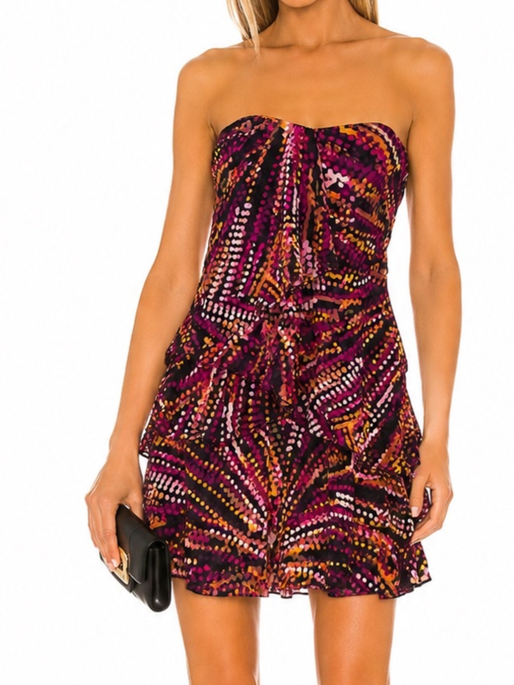 BCBGMAXAZRIA Strapless Silk Ruffle Cocktail Dress | Size 4